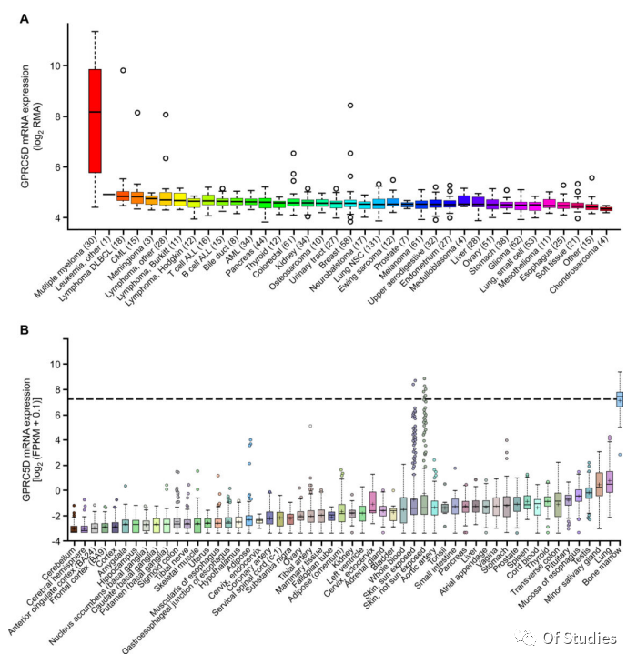 High expression of GPRC5D mRNA in MM cells and variable expression in skin