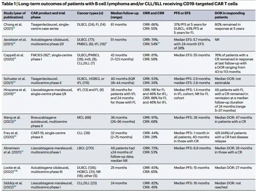 Efficacy of car-t cell therapy