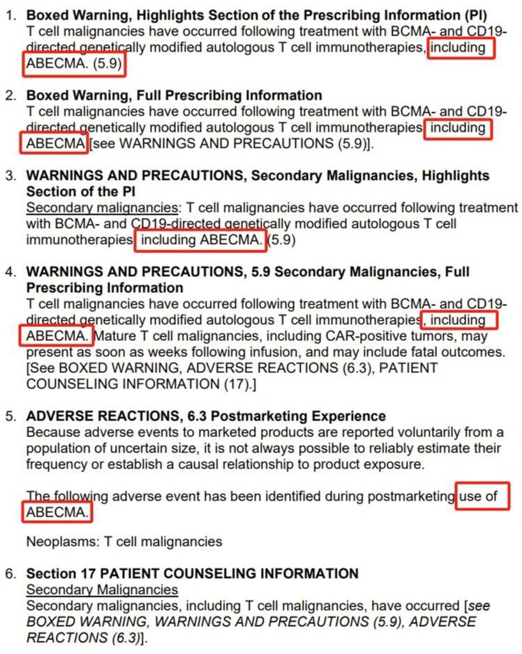 Abecma warning notification